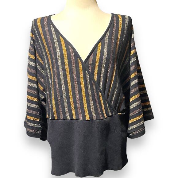 Lane Bryant Deep V Faux Wrap Sweater Black Metallic 18/20 - Picture 1 of 6